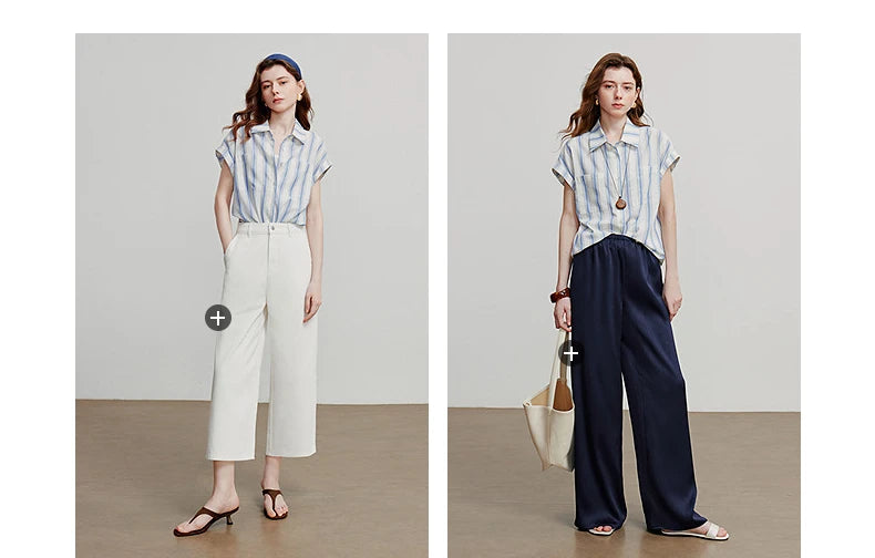 TOYOUTH Women Blouse Shirt 2025 Summer New Blue and White Striped Sleeveless Turn Down Collar Casual Shirt Tops 8522042