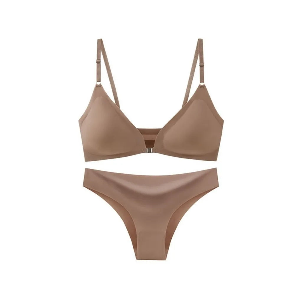 ZXYOUPING Ice Silk Seamless Bra and panty set, Beautiful Back Push-up Bra,Comfortable No Steel Rims Adjustable Plus Size Wireles