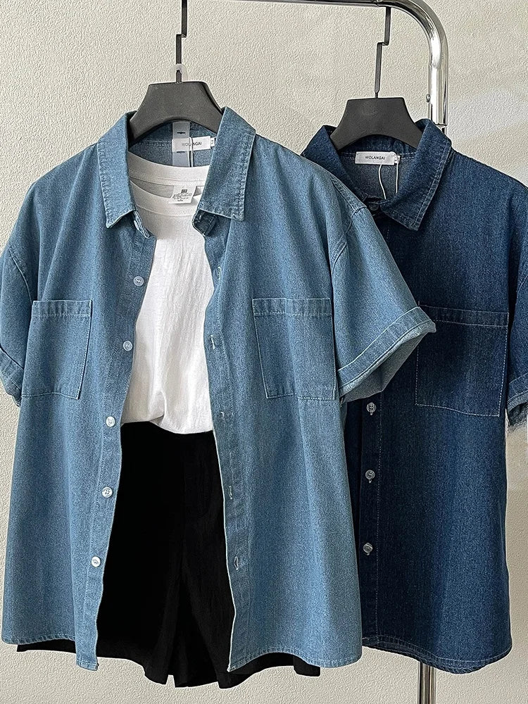 Retro Loose Denim ort Sve irt Bla Versatile Cotton Blend Korean Sle Women's Summer Faion White T-irt Bla orts