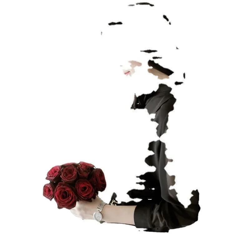 Women's Long Sleeve Sexy Chiffon Blouse 2024 Spring Summer New Korean Style Slimming Black Stand Collar Shirt