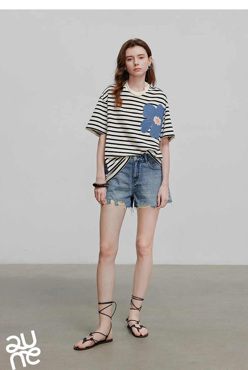 TOYOUTH Women Short Sleeve T shirt 2025 Spring New Tops 8521034