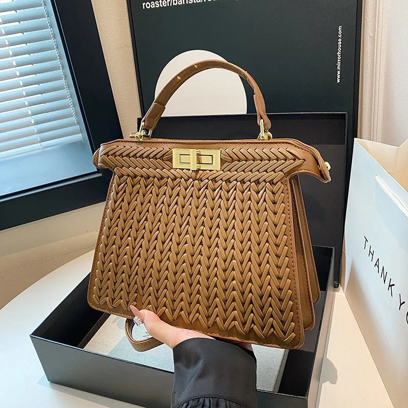 2025 Elegant Kelly Bag - French Woven Leather Tote, Celebrity Style Shoulder/Crossbody Purse with Spacious Design