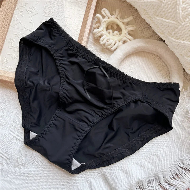 SP&CITY Dot Patterned Ice Silk Cute Women's Panties Ow Waist Cartoon Printed Sweet Plaid Ruffle Underwear Female Seamless Briefs