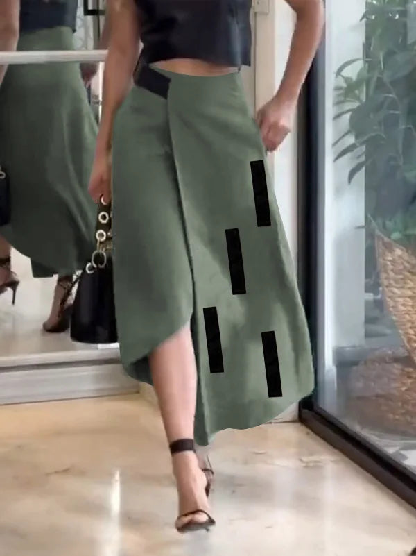 Freeacy Urban Female Asymmetric Skirt Elastic High Waist A-line Printed Skirts 2025 Summer Women's Commuter Half Dress Bottoms