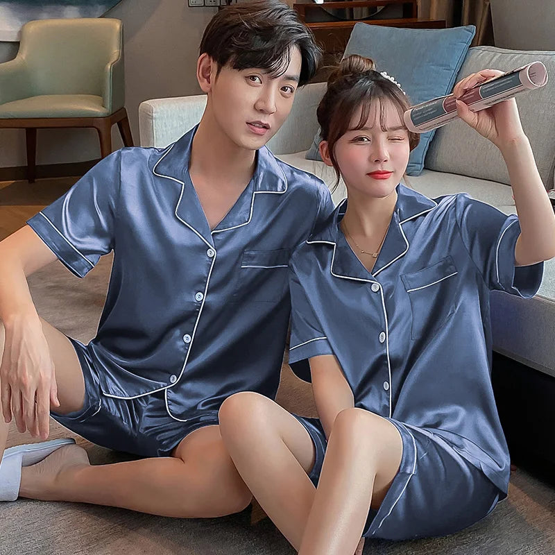 Couples Summer Ice Silk Thin ort Sve Spwear Home Clothes ort Pants Large Size Set Ladies Summer Silk New Model