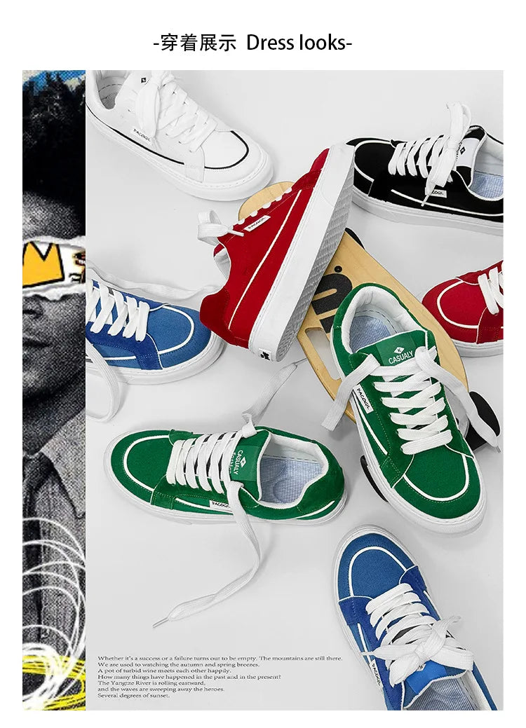 Men's Casual Canvas Shoes Spring Trendy Sports Leisure Skateboarding Shoes Student Low Top Flat Laced Breathable Sneakers
