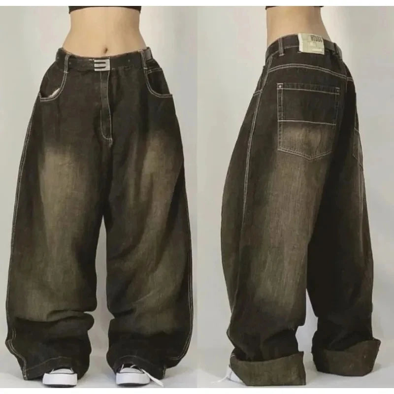 American Fashion Trends Joker Tooling Pocket Baggy Jeans Female Street Y2K New Hip Hop Oversized Wide-leg Pants Unisex Jeans