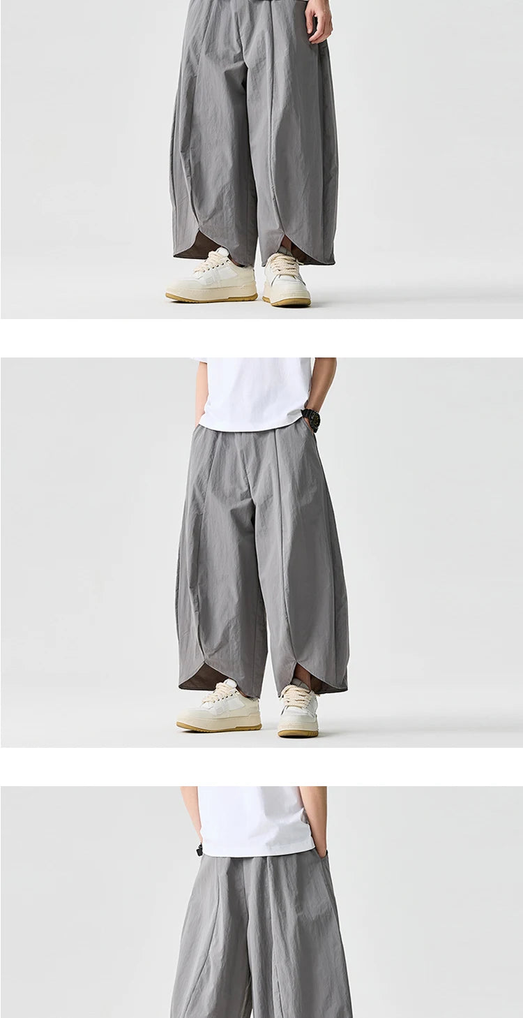 Men Wide Leg Pants Summer Light Thin Solid Casual Harun Pants Elastic Waistband Loose Oversize Lantern trousers Men Clothing