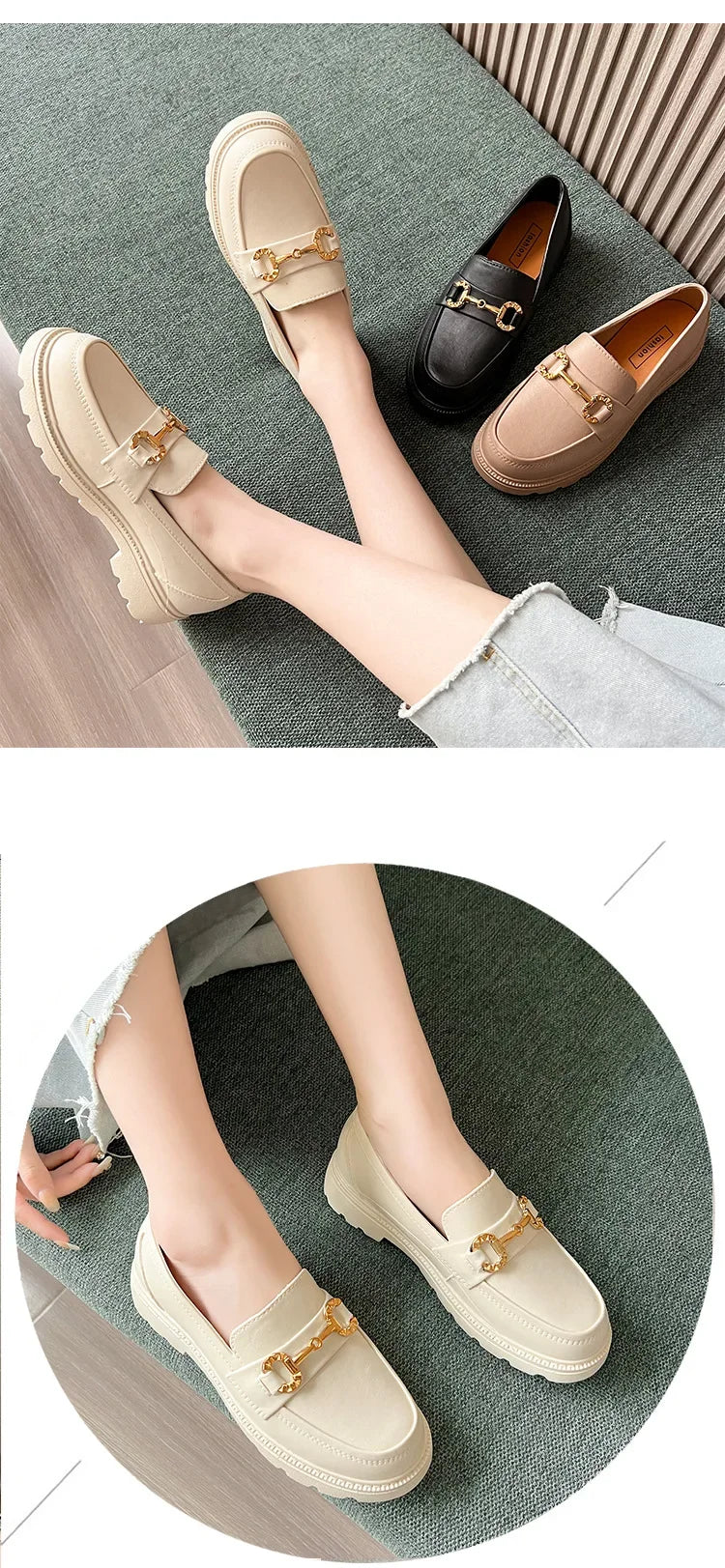 New Lefu Slippers Summer Spring Women's Home Anti-slip Vintage British Style Net Red Vintage Small Golden Buckle Head Shoes