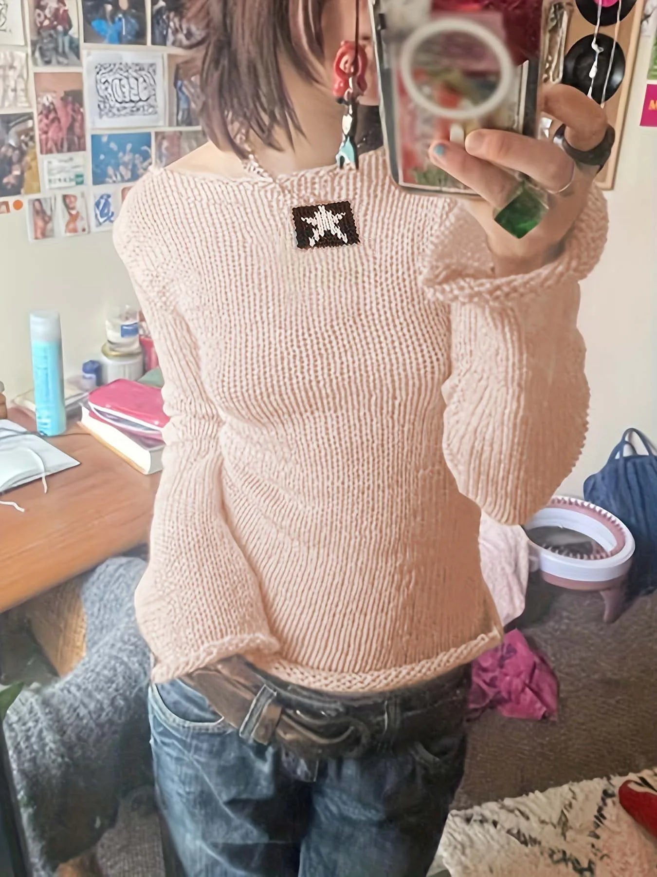 European style Y2K design sense of color contrast knitted pullover street everything with Spice Girl personality woolen top lady