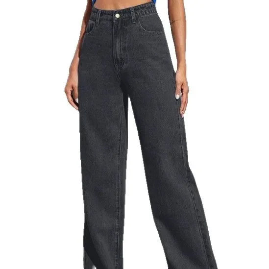 High Waist Washed Ladies Jeans Long Straight Fashionable Versatile New 2025 Cross-Border Women's Denim Pants Chinese Style