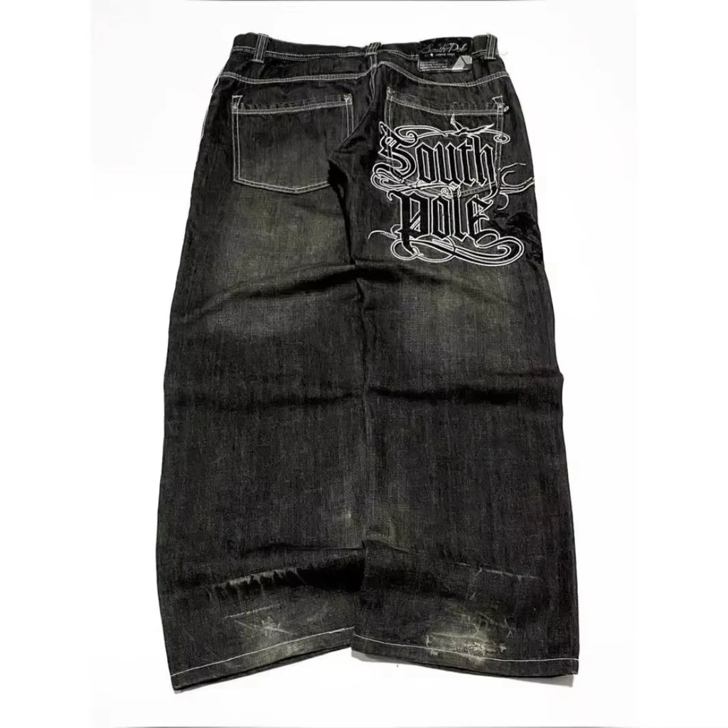 American Street Trend Letter Embroidered Loose Jeans Men Harajuku Y2K New Hip Hop Oversized Wide-leg Pants Unisex Mopping Jeans