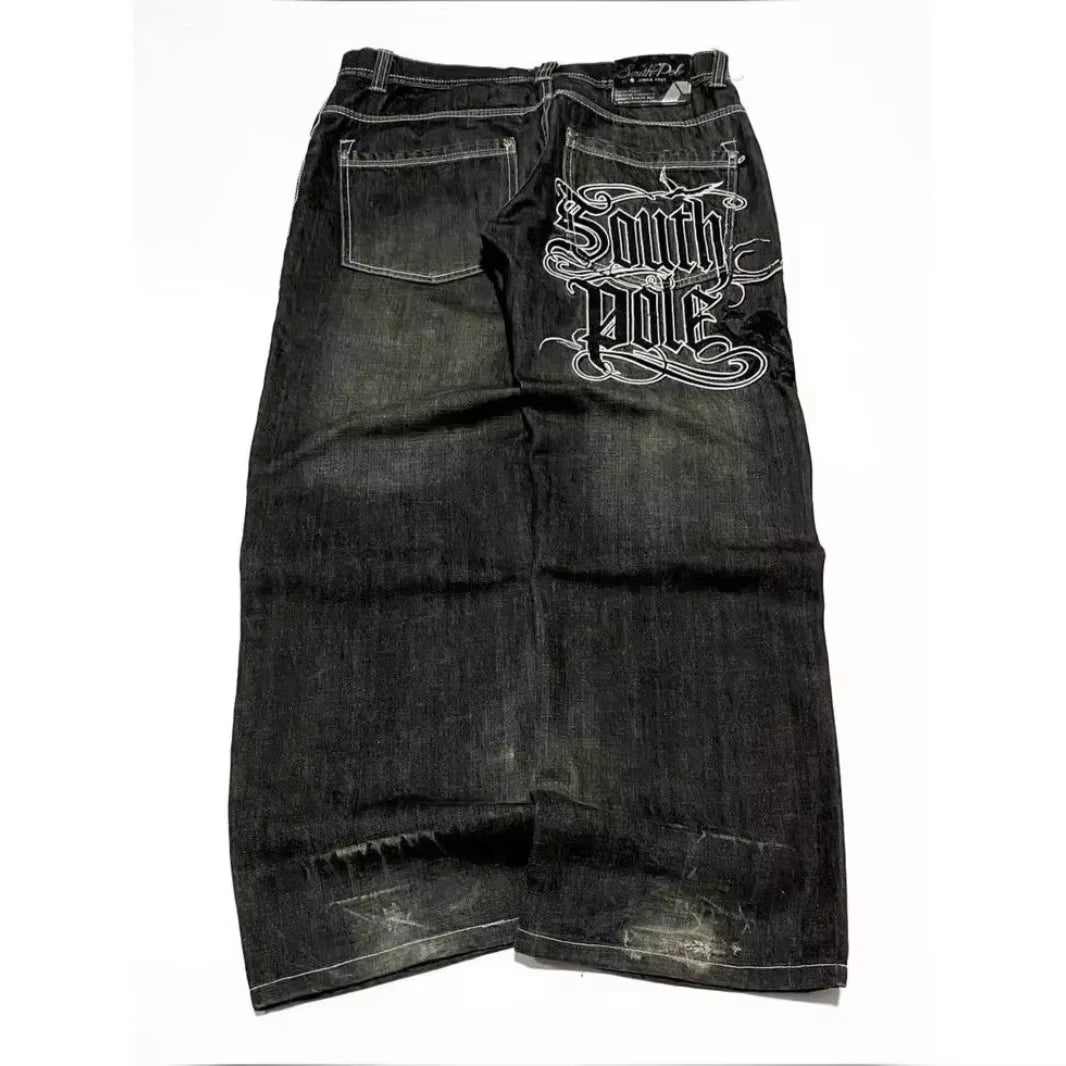 American Street Trend Letter Embroidered Loose Jeans Men Harajuku Y2K New Hip Hop Oversized Wide-leg Pants Unisex Mopping Jeans