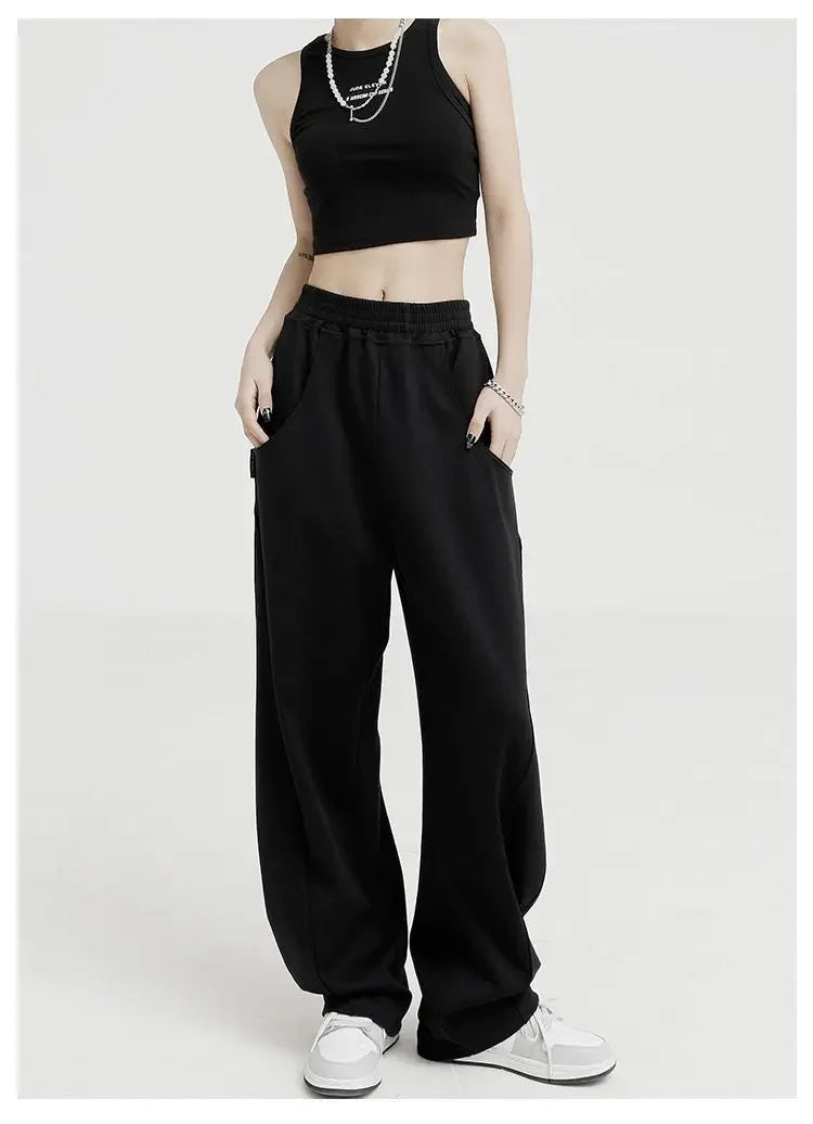 Autumn New Style Light Tawny Women's Sports Pants Loose Sweatpants Banana Shape Hiphop Elastic Waist Wide Leg Trousers