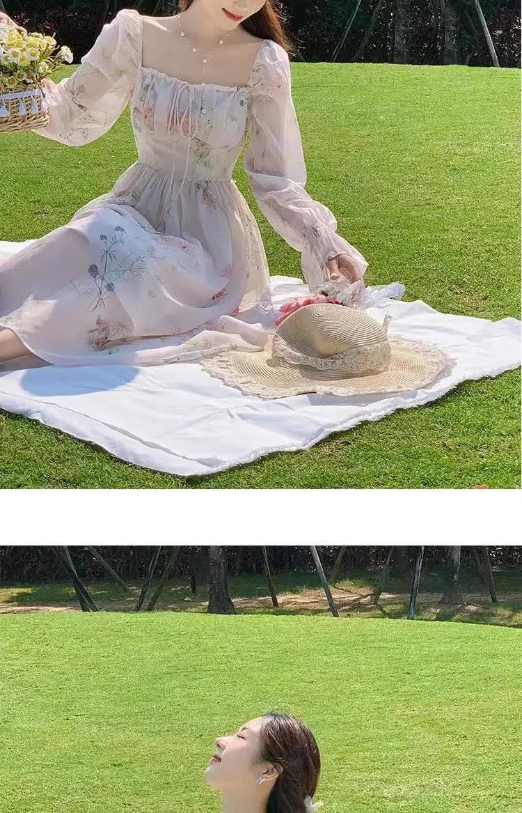 2024 Spring Summer New Chiffon Fragrant Long Sleeve Dress Women's Sweet French Style Gentle Style Long Dress