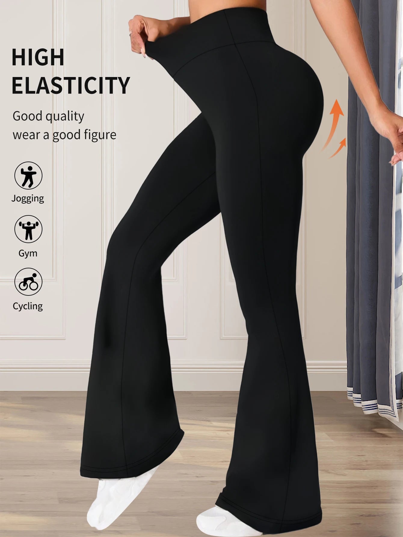 Women's spring and summer high waisted tight fitting flared pants, slim leg long black pants, thin wide leg pants for slim women