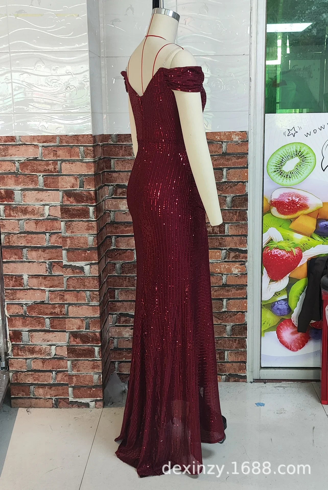 Sexy Side Slit Ballgown Shiny Sequins Women's Dress Independent Station Polyester Borderless Flashing Lightweight Fashion