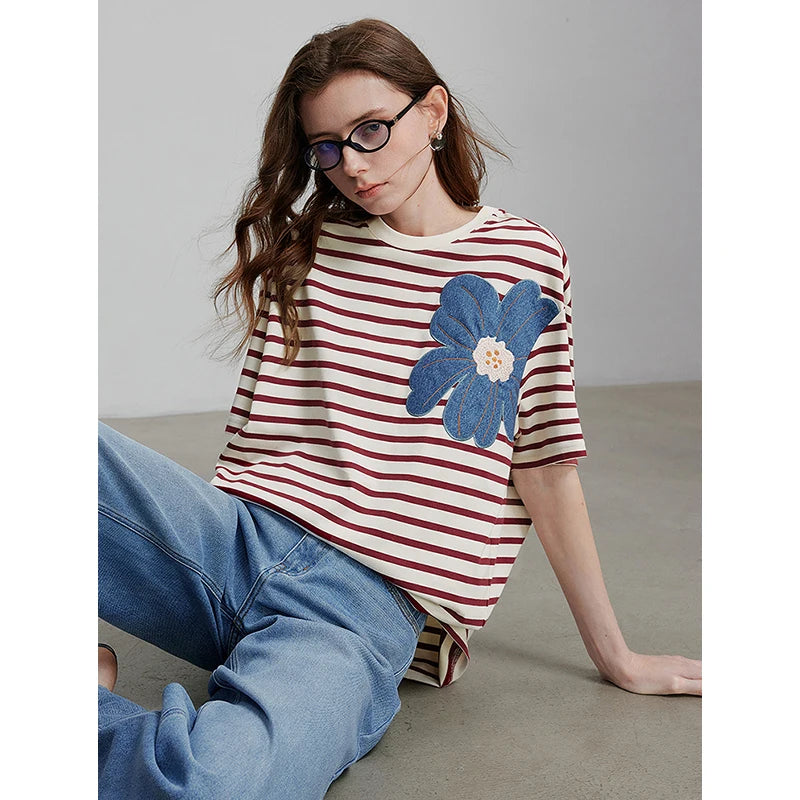 TOYOUTH Women Short Sleeve T shirt 2025 Spring New Tops 8521034