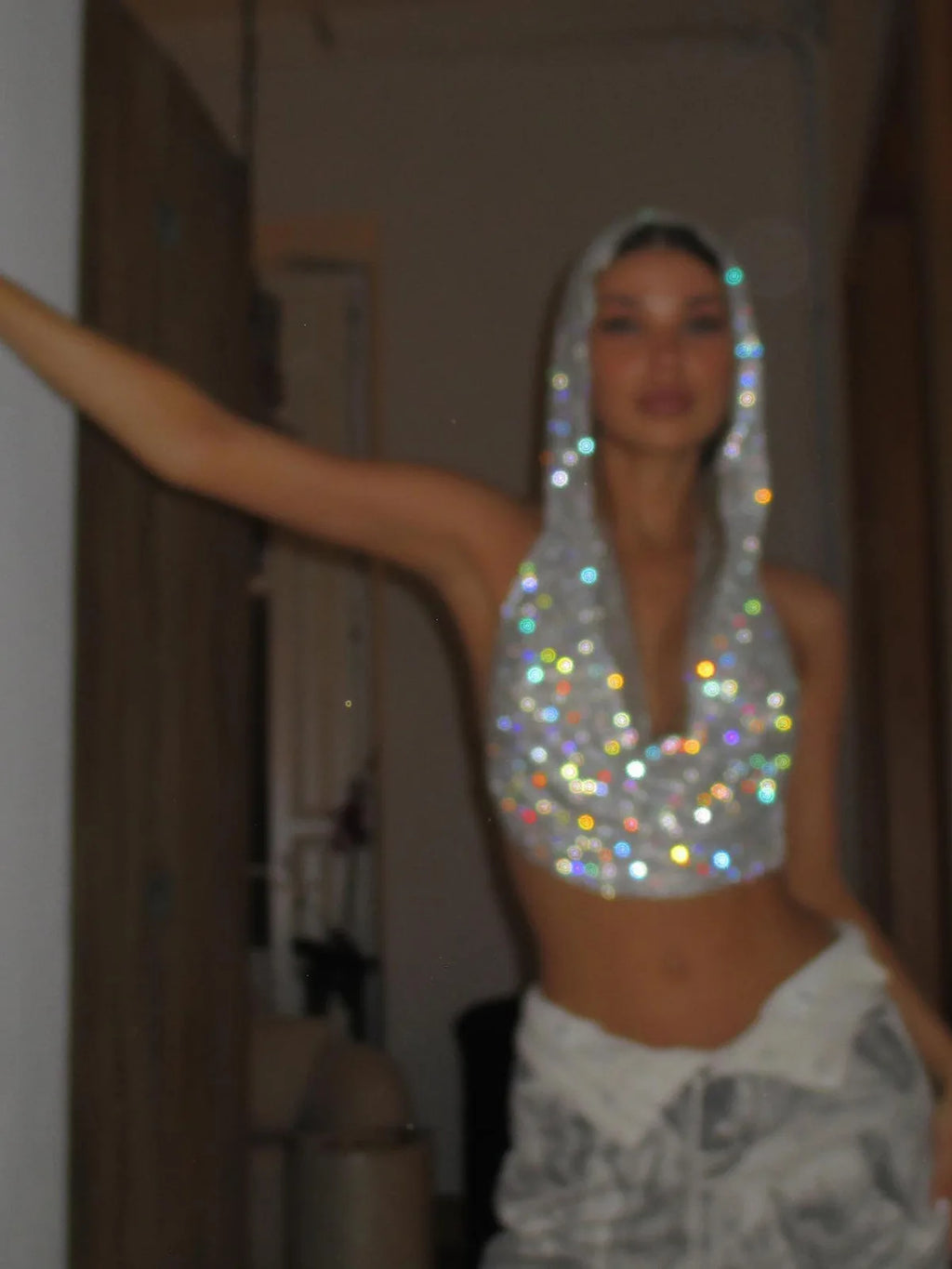 Women Sexy Mesh See Through T Shirt Shiny Rhinestone Fishnet Hollow Out Crop Top Sleeveless Beach Cover Up Party Club Tank Tops