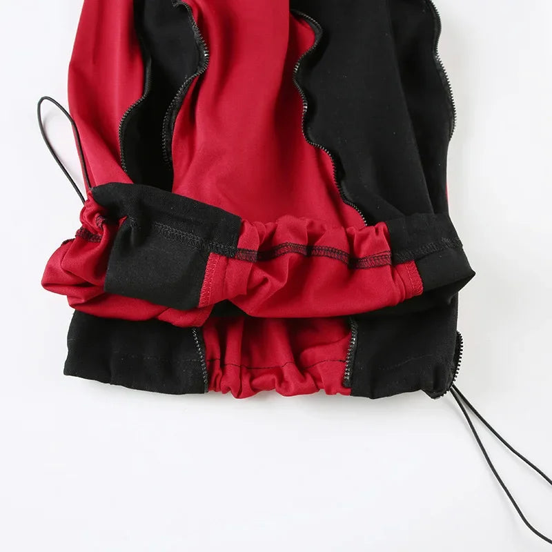 Women's Hip Hop Two-tone Patchwork Low Rise Zipper Denim Pants Baggy Wide Leg Dragging Designer Trousers High Street Jeans Pants