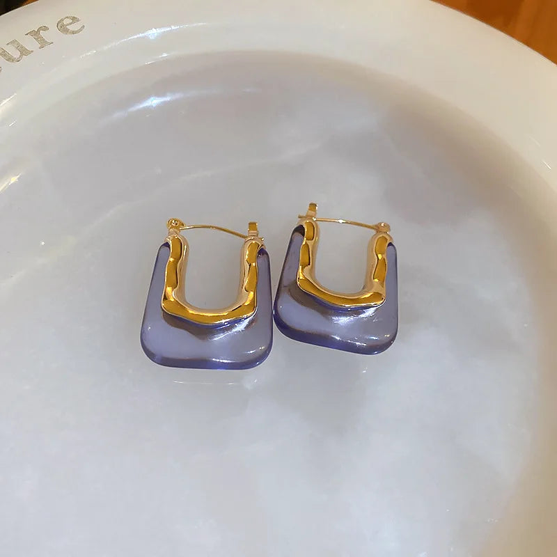 Green Pink Transparent Resin Earrings For Women Girls Geometric Irregular Stud Earrings 2023 New Trendy Ear Jewelry for Party