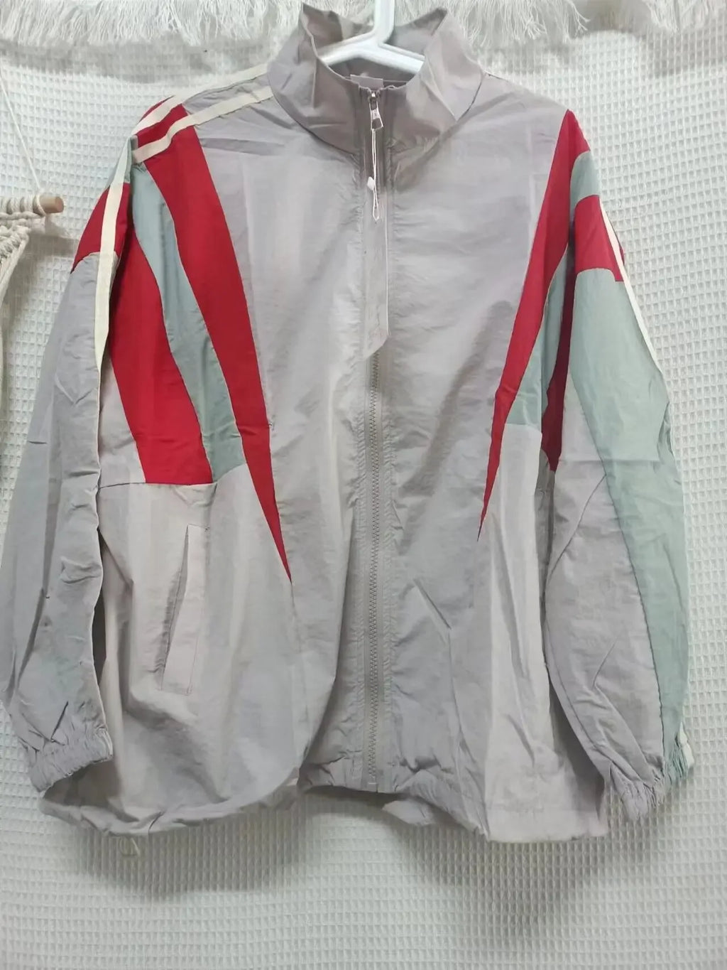 Patchwork Stand Collar High Street Y2k Bomber Outerwear Contrast Color Casual Loose Zipper Summer Jackets Women Baseball Coats