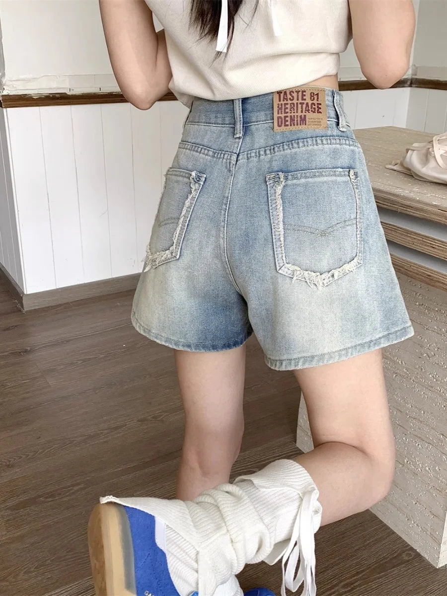 High Waist Straight Leg Jeans Women's plus Size Cover Hip Slimming Wide Leg Pants Summer orts Hot Pants Hong Kong Sle