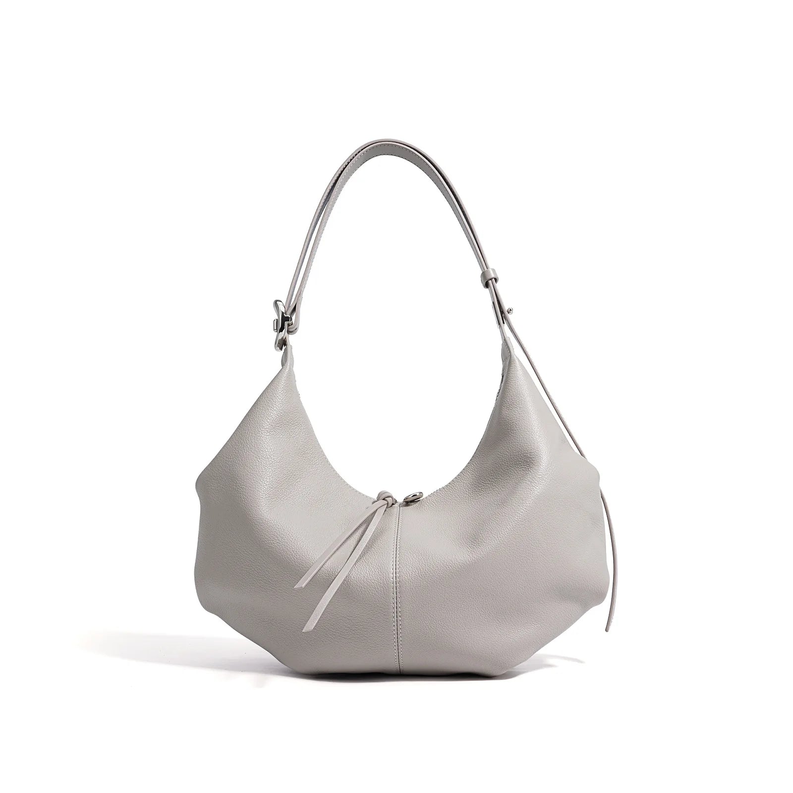 New Large Capacity Beige Grey Color Hobo Tote Elegant Natural Cow Leather Women Handbag Travel Underarm Shoulder Bag