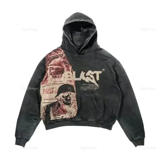 American Retro Harajuku Y2K Casual Loose Hoodie Men Street Hip-Hop Fashion Versatile Letter Print Oversized Sweatshirt Women