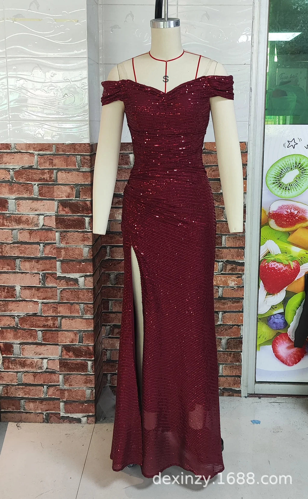 Sexy Side Slit Ballgown Shiny Sequins Women's Dress Independent Station Polyester Borderless Flashing Lightweight Fashion