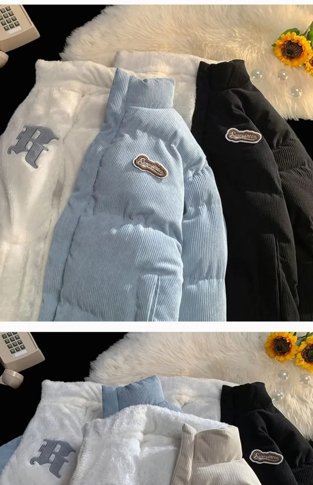 Fog Blue Cotton-padded Coat Men's Winter Thickened Hong Kong Style Corduroy Cotton Jacket Design Sensibility Niche 2023 Workwear