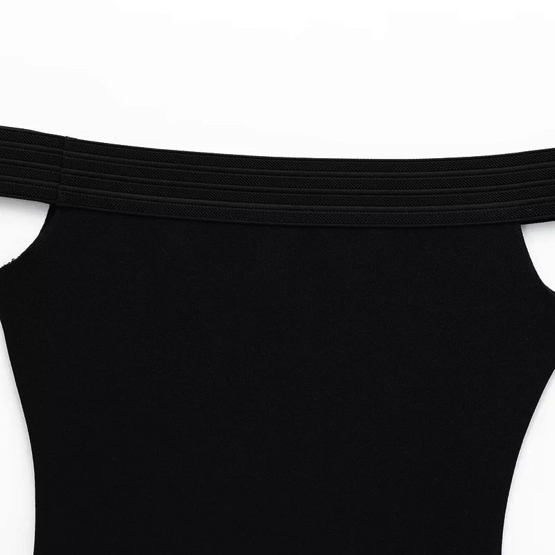TRAF Black Bodysuit Women Off Shoulder Slimming Sexy Tops Elegant Spandex Corset Bodycon Bodys Sleeveless Thong Bodysuit Woman