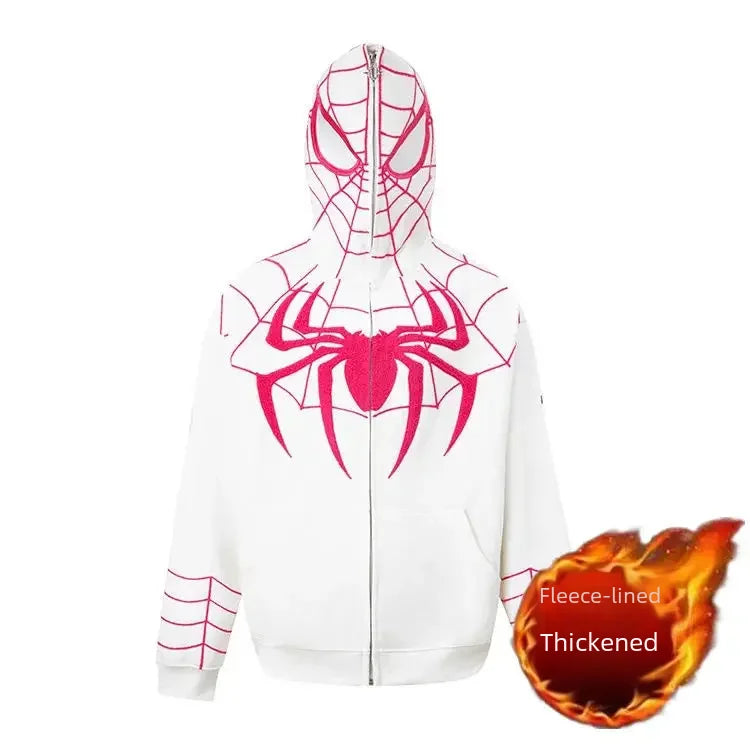 Autumn Winter Hip Hop Spiderman Hooded Sweatshirt Unisex Design Sensibility Niche Vibe Couple Jacket Cardigan