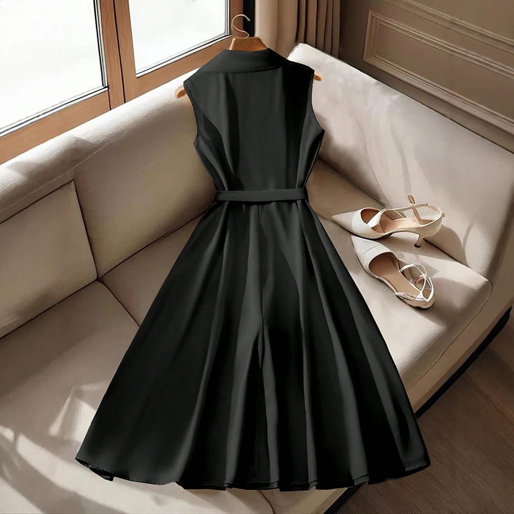 Mia Muse Dresses Summer French Elegant Flounce Streetwear Long Sleeve Shirt Collar A-Line Midi Vacation Dresses For Women