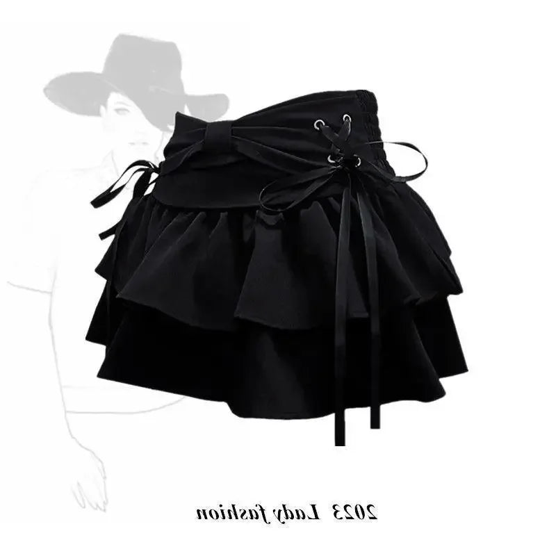 Pure Desire Mini Dress Bow Tied One Hundred Pleated Skirt Slimming A- line Sensibility Summer Skirt Anti-exposure Pants