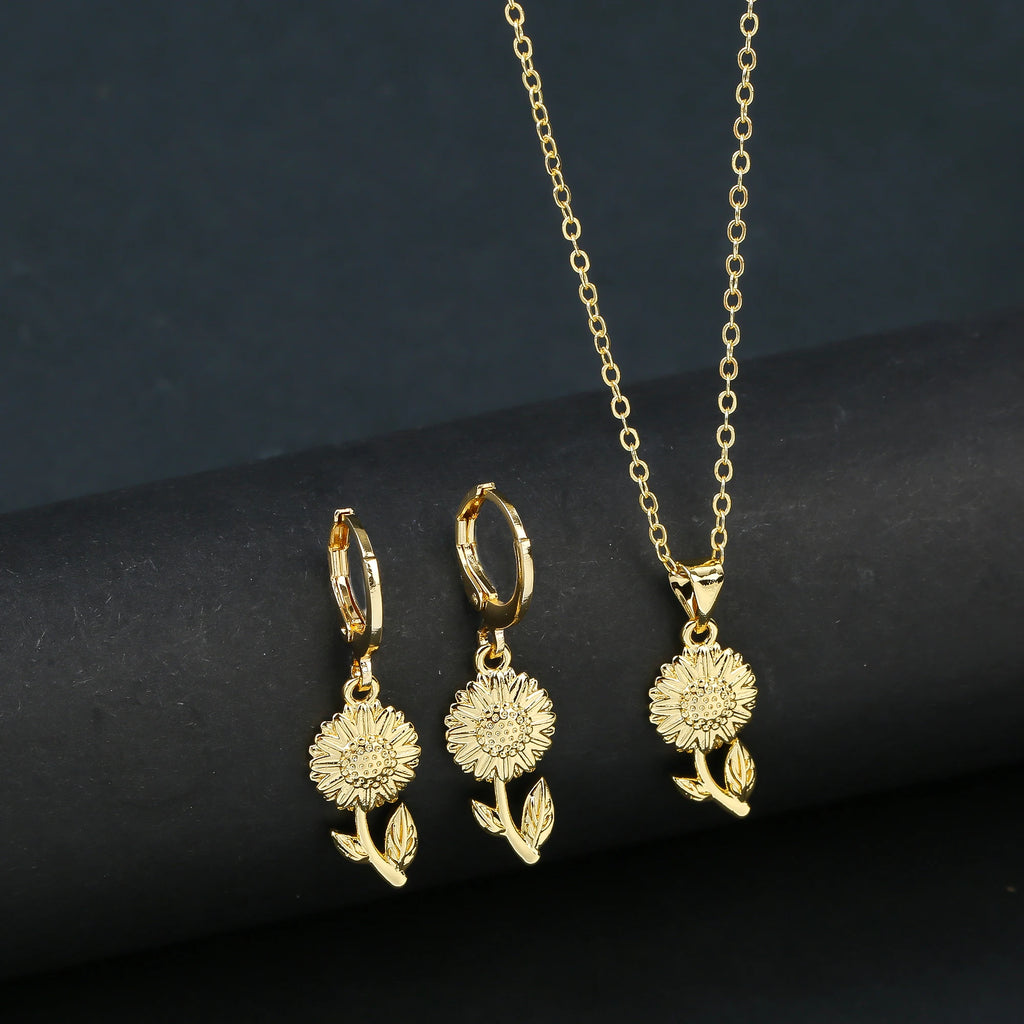 7 Style Classic Gold Plated Botanical Sunflower Pendant Necklace Earrings Jewelry Set New Trend Women Casual Party Jewelry Gift