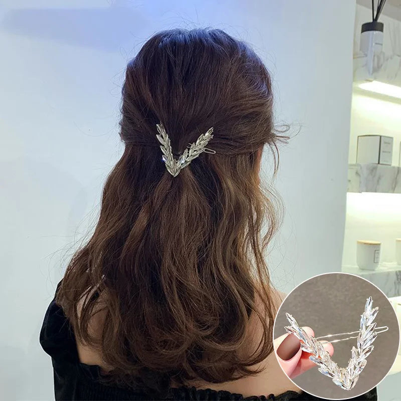 Luxury Shining Crystal Hair Clip For Women Korean V Shape Buckle Hairpins Girls Hair Accessories Headwear Fashion Ornaments Gift