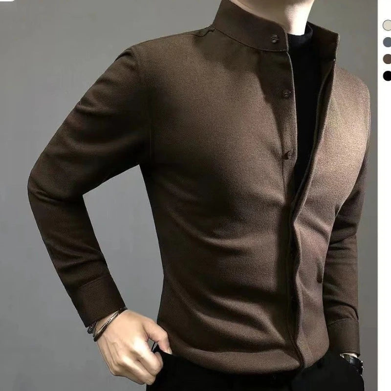 Woolen Warm Men's Long Sleeved Shirt New High-end Light Luxury Slim Fit Versatile Handsome Shirt