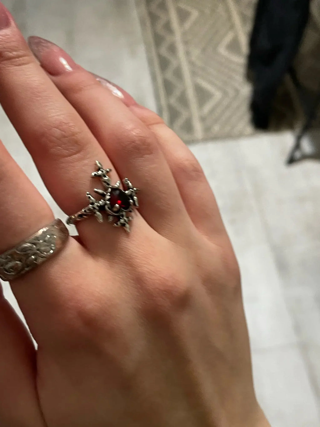 Goth Punk Retro Red Crystal Love Heart Cross Geometry Irregular Open Ring Set Y2K Halloween Accessories For Women Kpop Jewelry