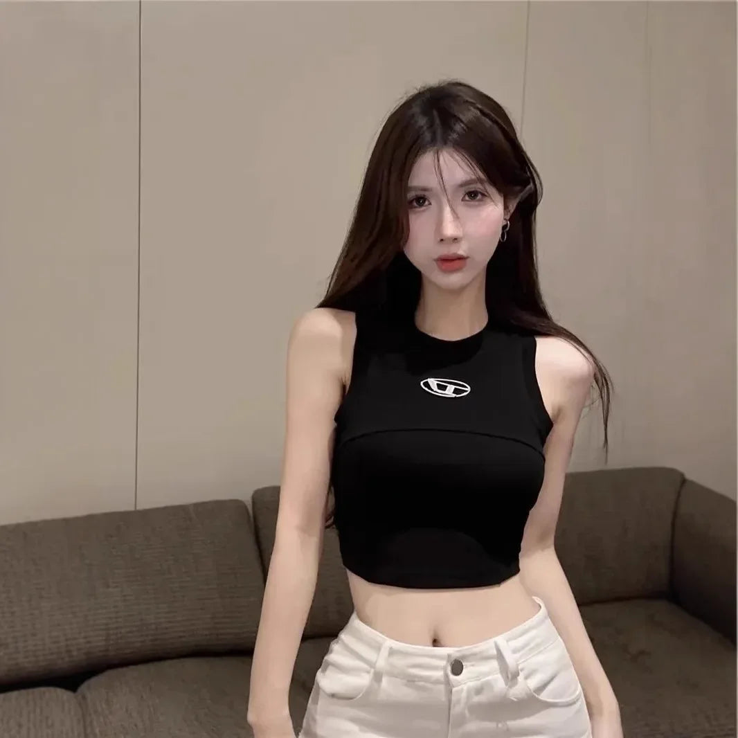 Summer Slim Fit Strapless Vest Women's Sleeveless Top Inner Wear Outerwear Design Casual Short T-Shirt for Young Girls