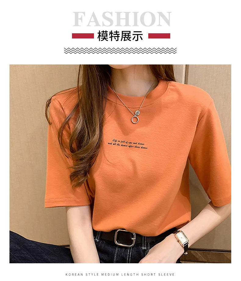 2024 Summer New Style Women's Short Sleeve T-Shirt Loose Fit Korean Version Round Neck Base Layer Top Trendy Women's T-Shirt