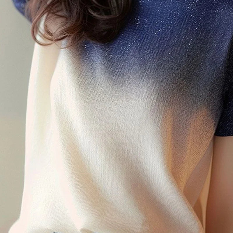 Women Clothes Summer Fashion Korean All-match Fashionable Appear Thin Ice Shreds Gradient Color Temperament Short Sleeve Tshirt