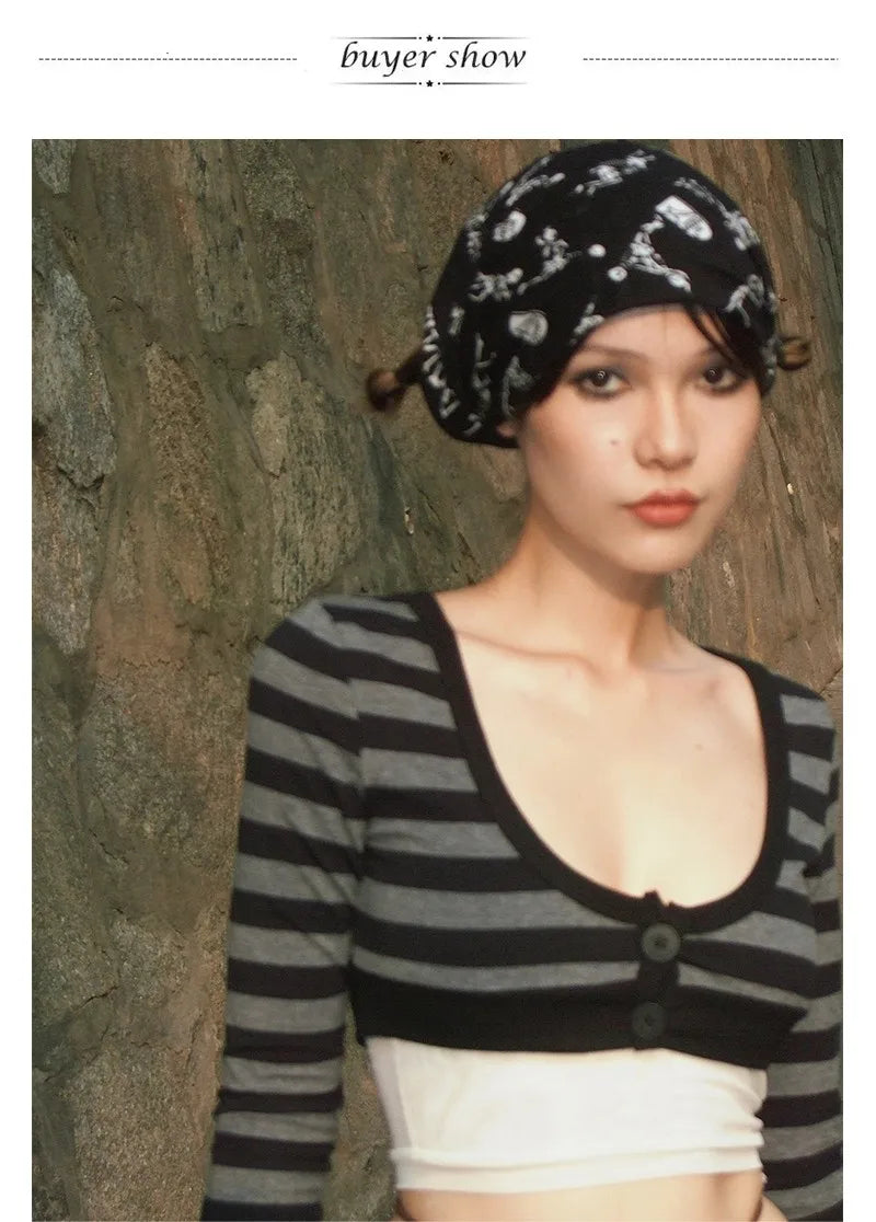 Karrram Trashy Y2k Crop Top Japanese 2000s Style Striped Long Sleeved T-shirt Vintage Harajuku High Street Tops American Retro