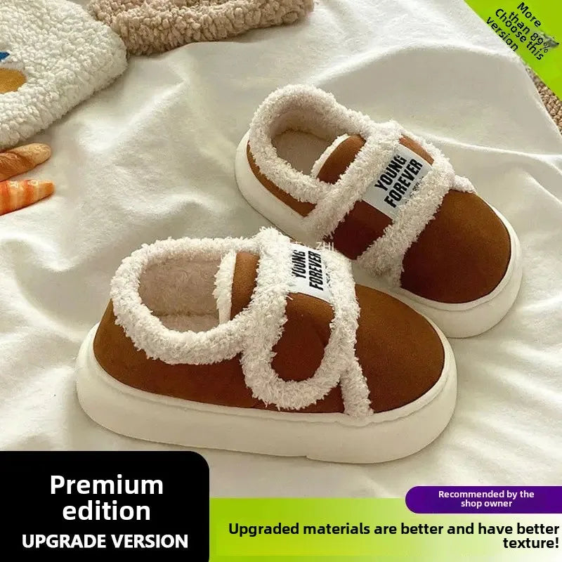 Thick-Soled Cotton Slippers For Women Winter Indoor Home Use Non-Slip Fleece-Lined Warm Cotton Shoes Outerwear Winter