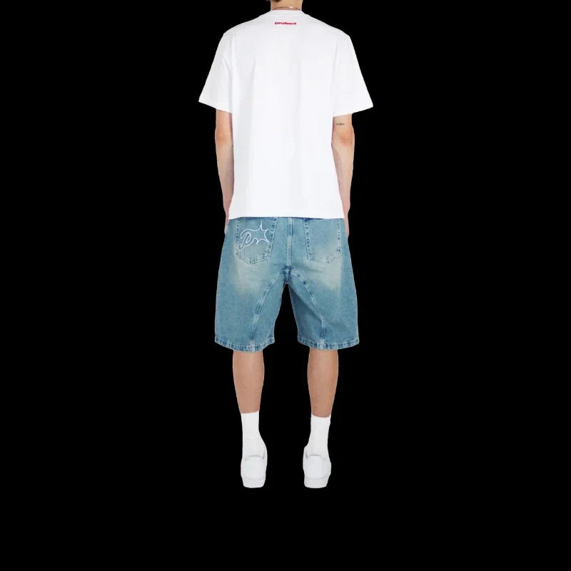 HOUZHOU Y2k Vintage Harajuku Short Jeans Women Washed Embroidery American Retro Man Denim Jorts Baggy Hip Hop Streetwear Summer