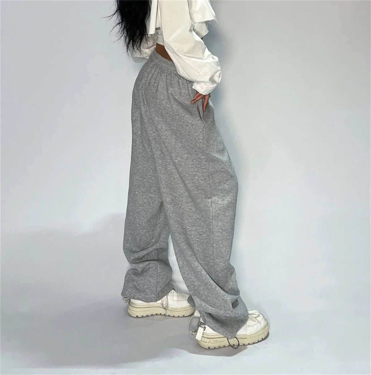 Fashion Vintage Y2K Baggy Pant Women Summer Wide Leg Elastic Waist Loose Pants Lady Solid Color Hip Hop Trousers Casual Clothing