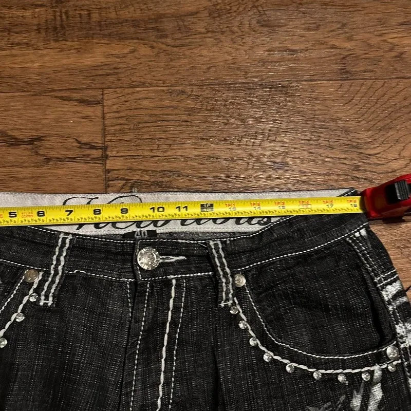 Y2K New American Fashion Pattern Letter Embroidery Baggy Denim Shorts Women Street Vintage Hip Hop Casual Shorts Women Clothing