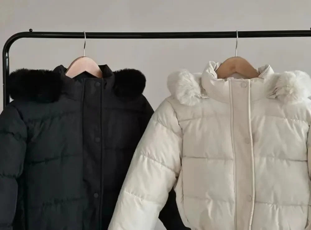 South korea Chic Autumn and Winter Fur Collar Hood Short down Coat Women Fashion Thick Warm Fleece-lined Cotton-padded jacket...