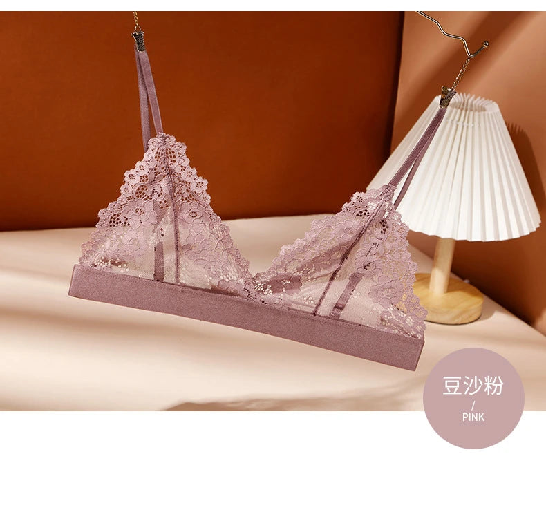 Lady Sexy Lace Bras French Style Triangle Cup Brassiere Erotic Lingerie Thin Floral Mesh Underwear Active Bra Women's Intimates