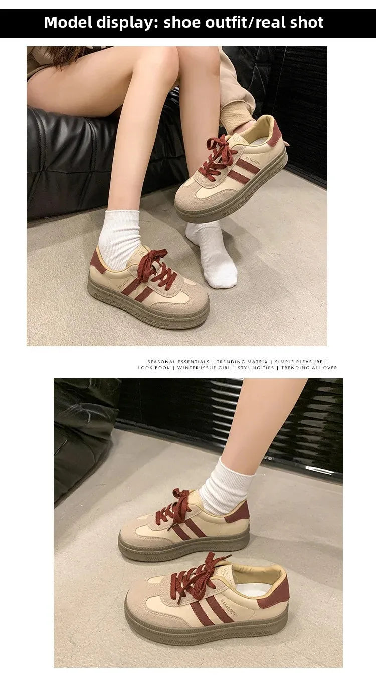 Women's Casual Sports Shoes Spring New Style Versatile Lightweight Lace-Up Mesh Thick Bottom Foot-Extending Dad Sneakers